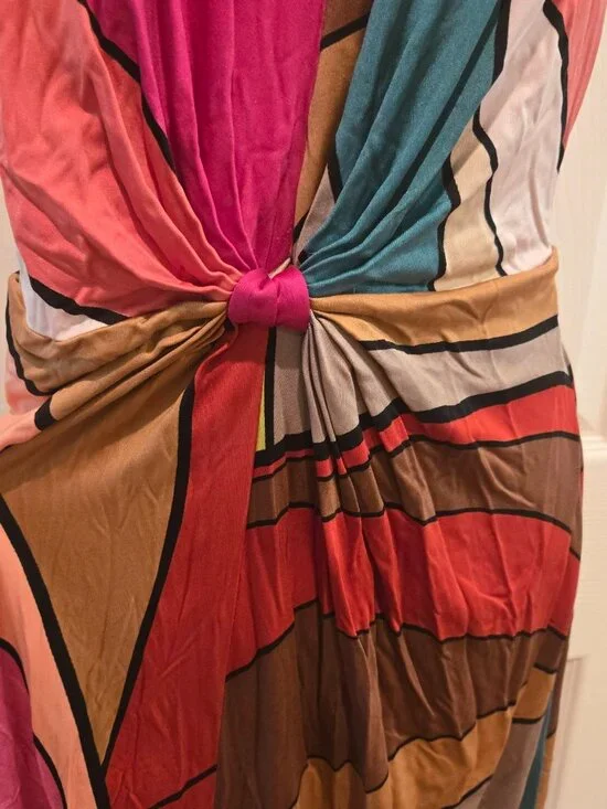 Issa London Silk Rainbow Halter Sleeveless Maxi Dress Size 10 - Picture 6 of 13